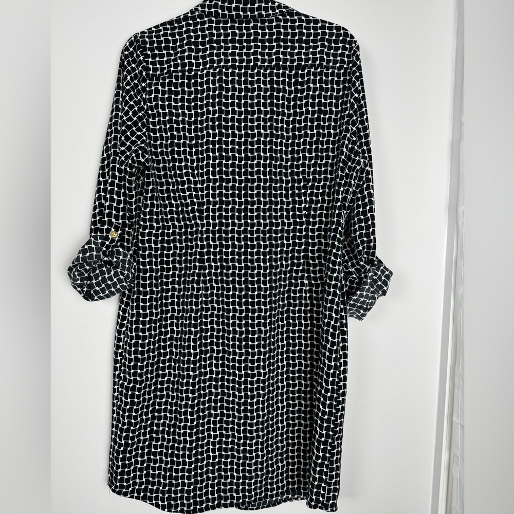 The Limited Black White Geometric Shirt Dress Roll Tab Sleeve Women's L - Picture 3 of 6